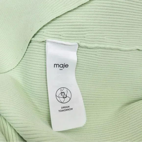 NWT Maje Ruche Tie Back Midi Dress 40 Vert L Ribbed Knit Stretch - Picture 13 of 15